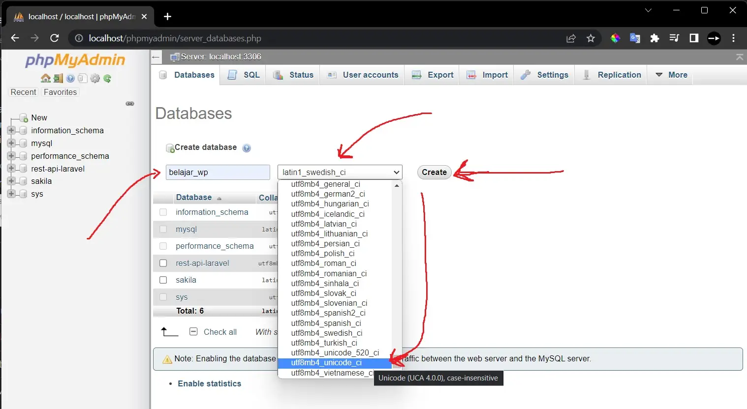 membuat databases di phpMyadmin baru yang dihapus