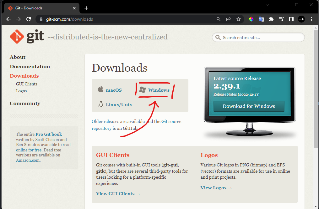 tempat website resmi download git untuk windows, pilih windows