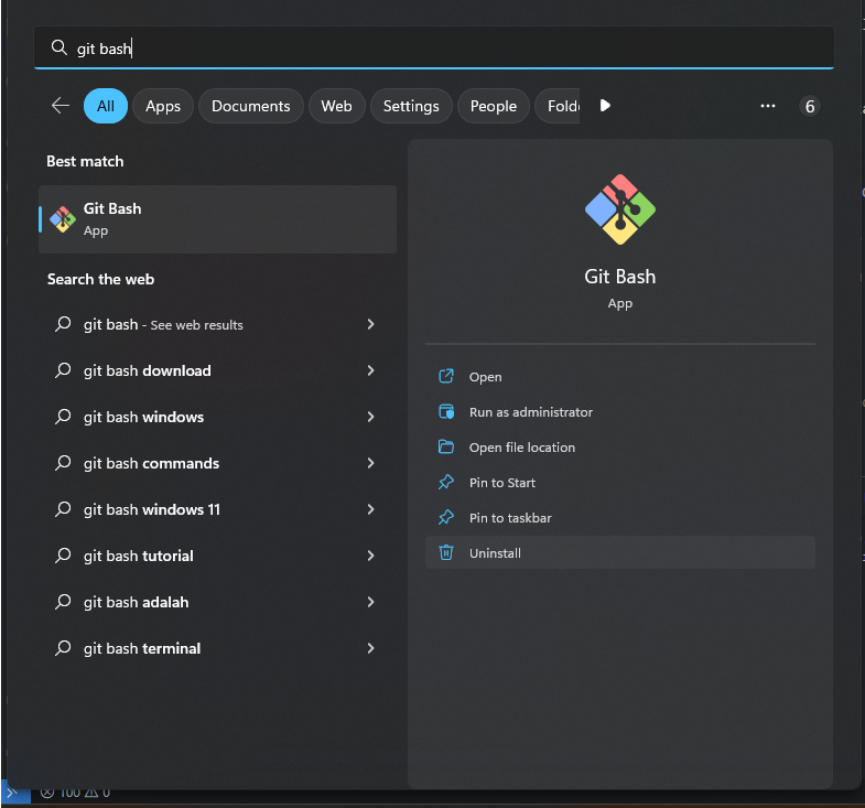 tampilan git bash git di windows menu