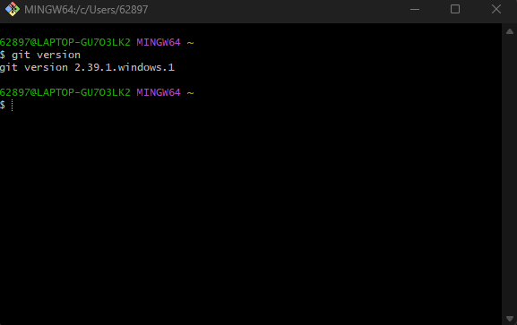 tampilan git bash git di windows untuk version