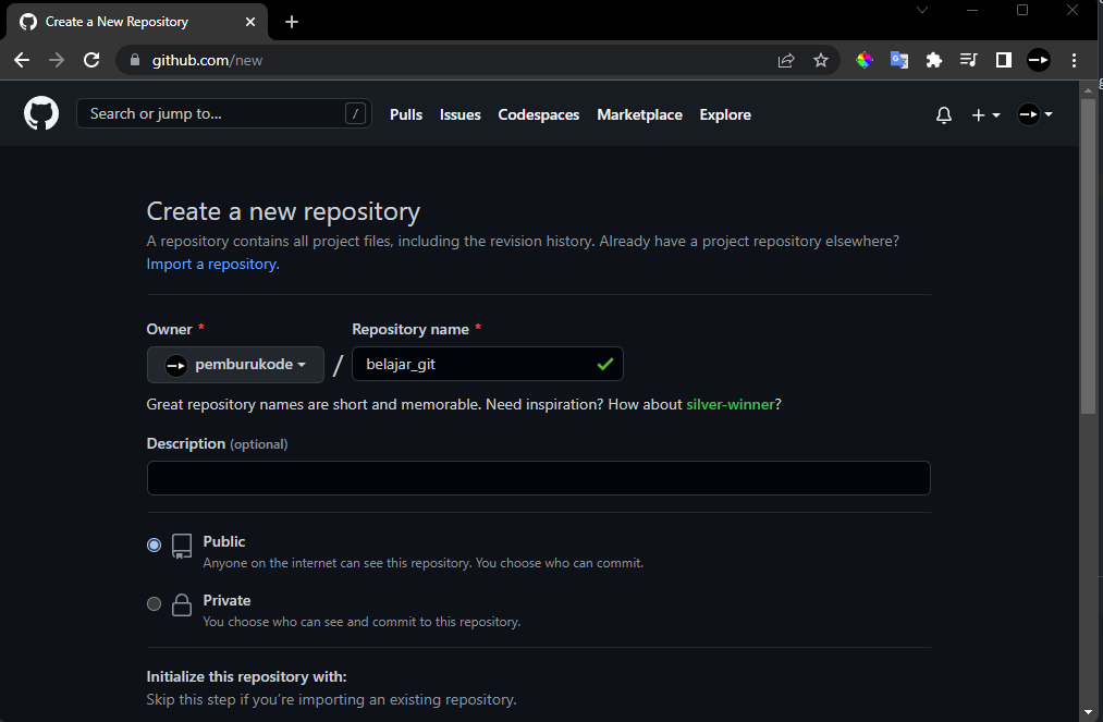 membuat folder repositori di GitHub