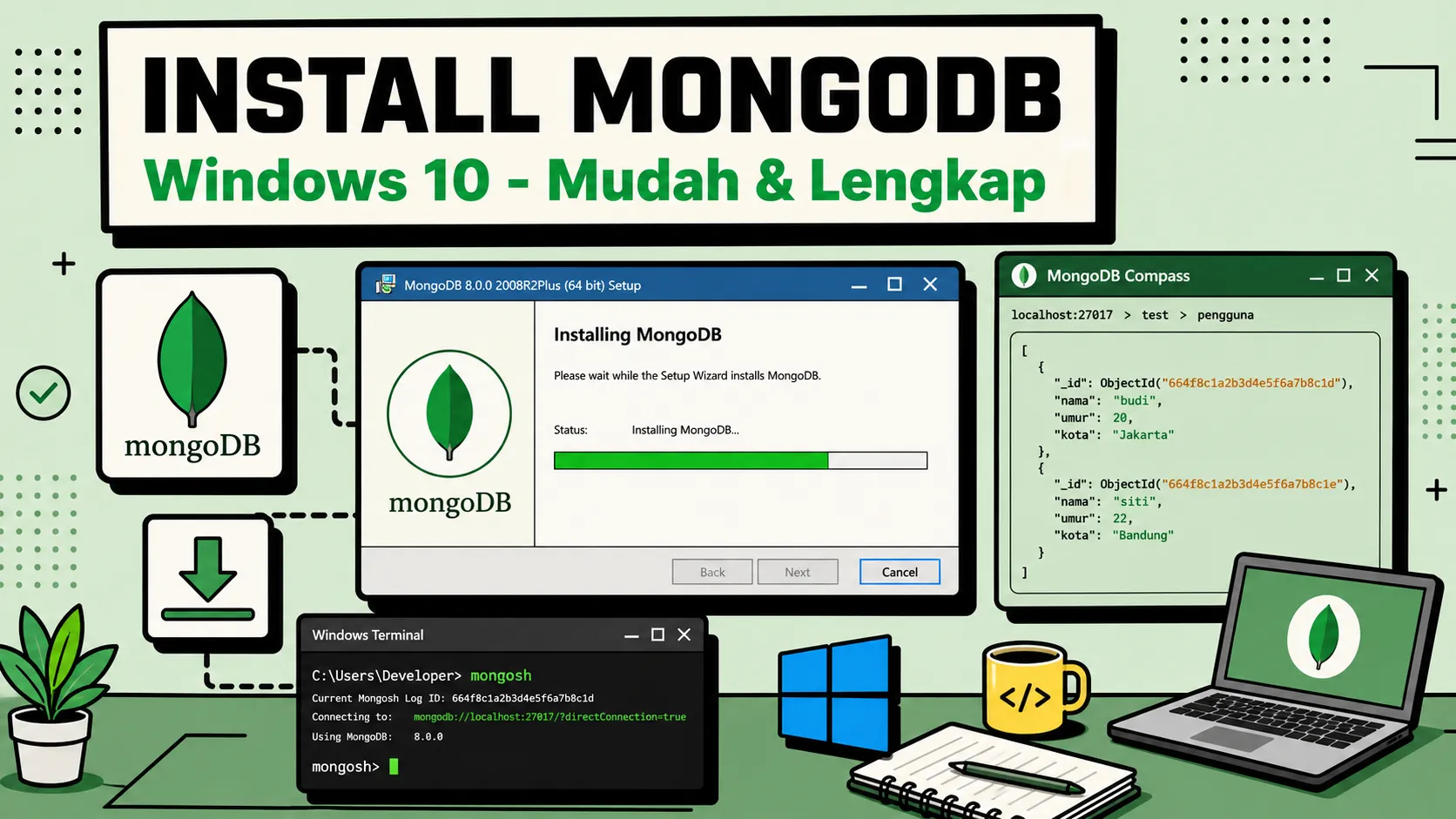 Cara Install MongoDB di Windows (Lengkap sampai Mongosh)