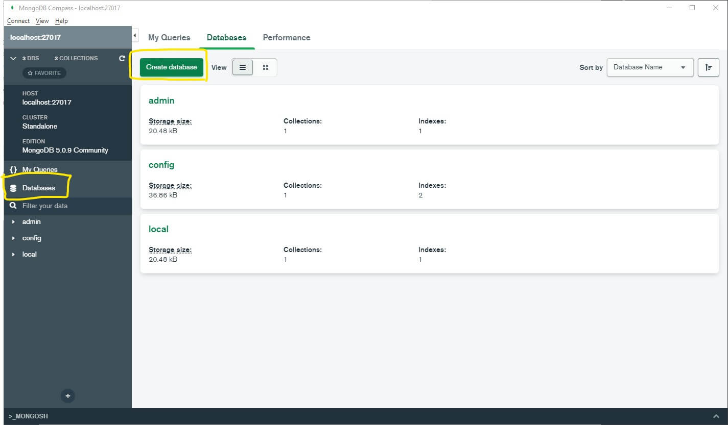 MongoDB compass buat database baru