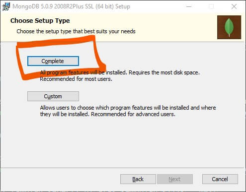 tahap Complete install mongodb di windows