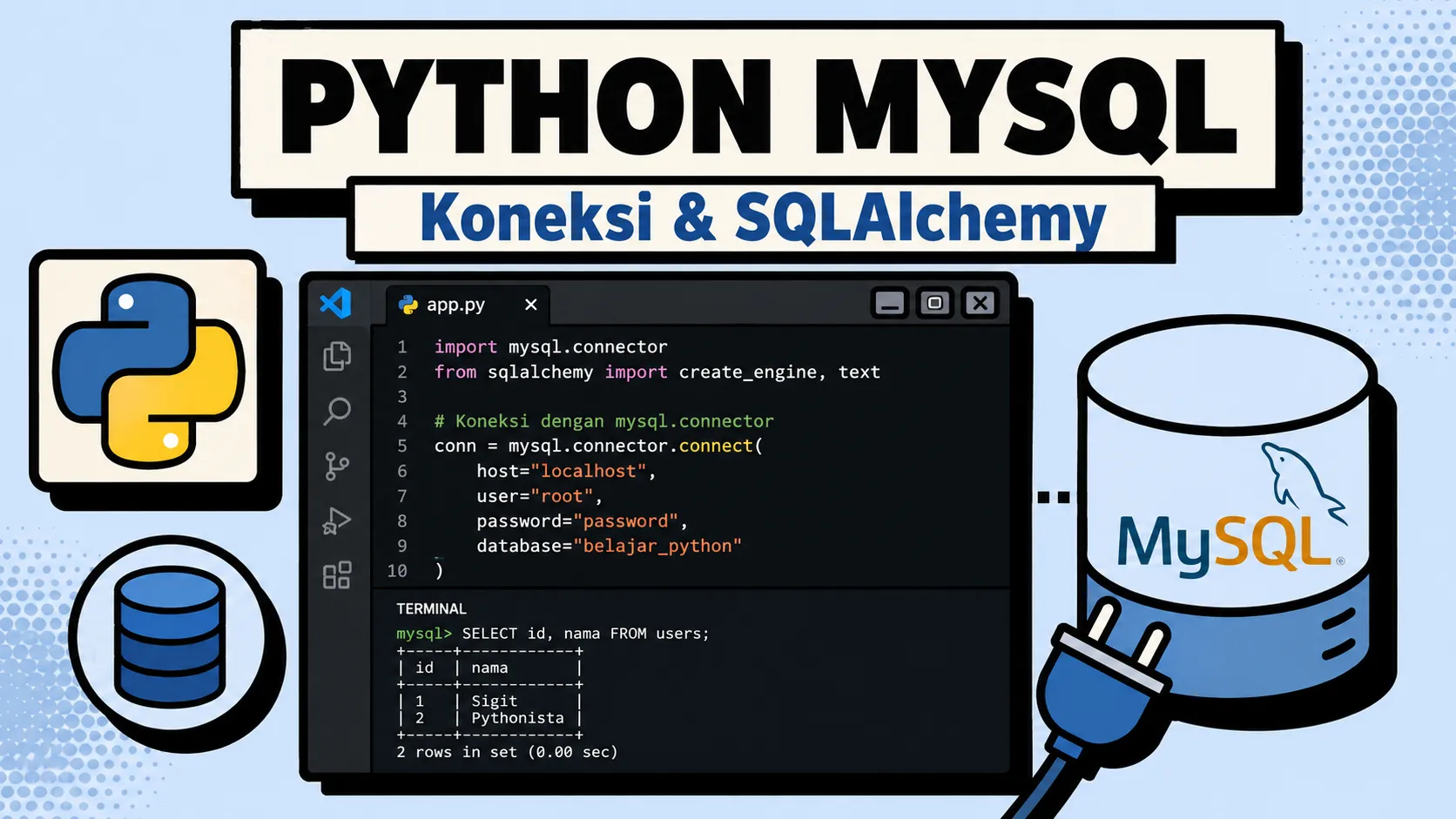 Cara Koneksi Python ke MySQL: mysql-connector, PyMySQL, dan SQLAlchemy Lengkap 2026