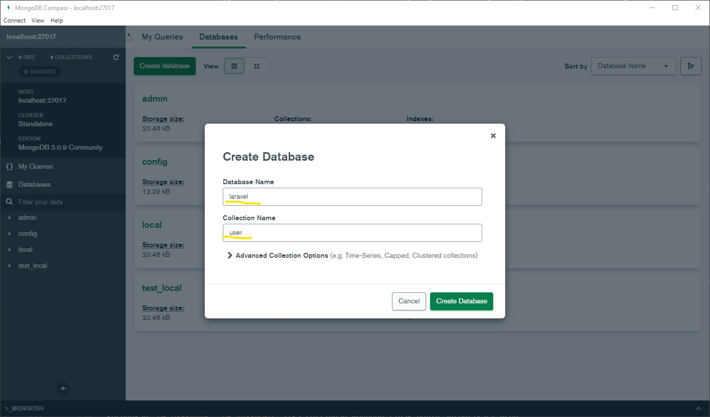 membuat database mongodb baru