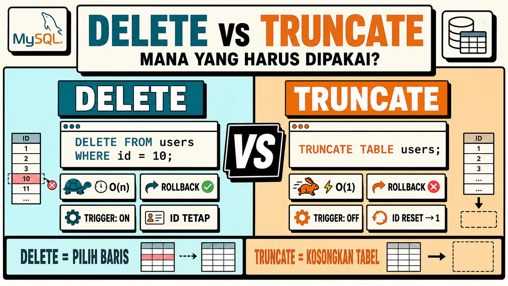 Perbedaan DELETE dan TRUNCATE SQL