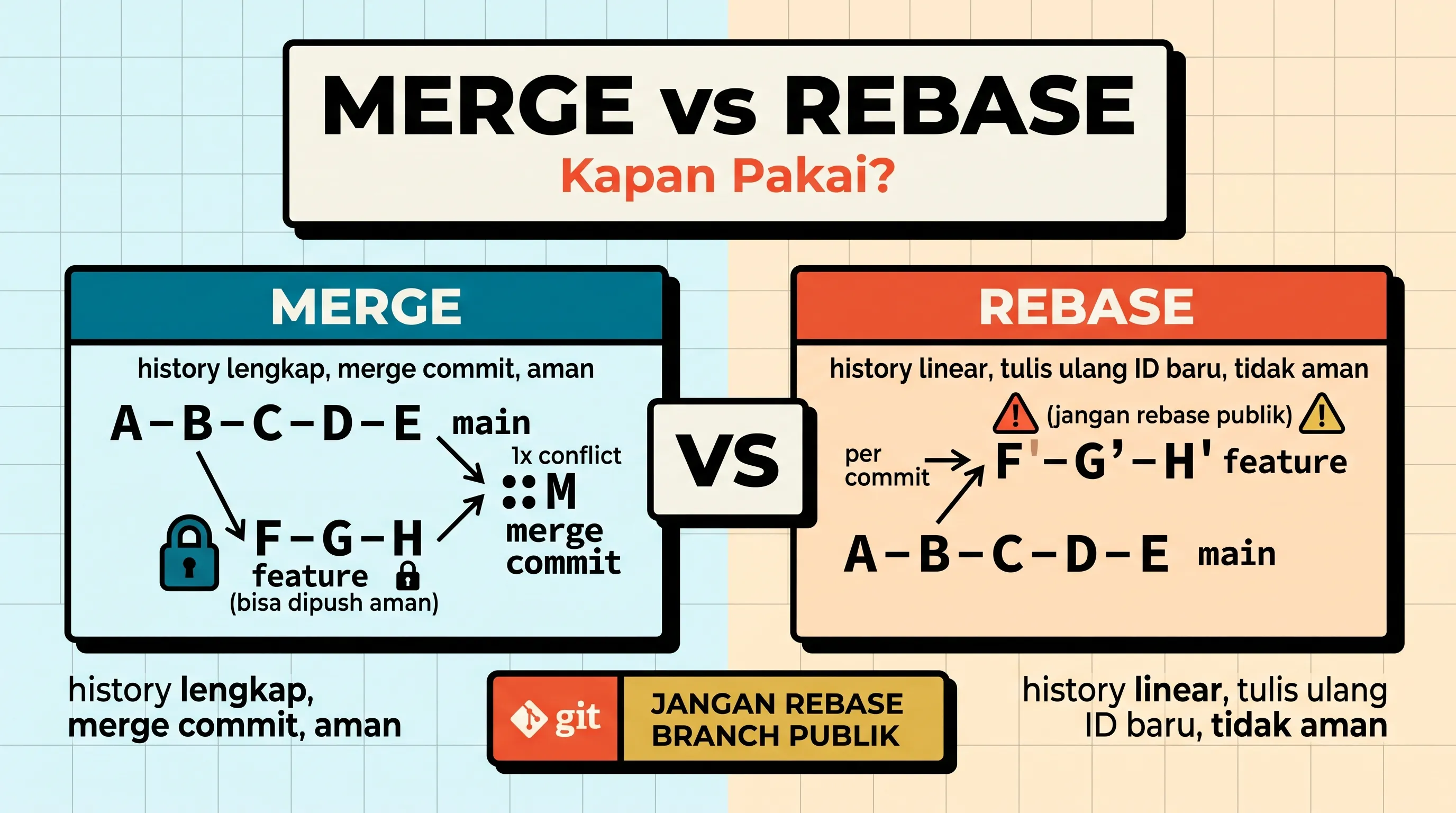 Perbedaan Git Merge dan Rebase