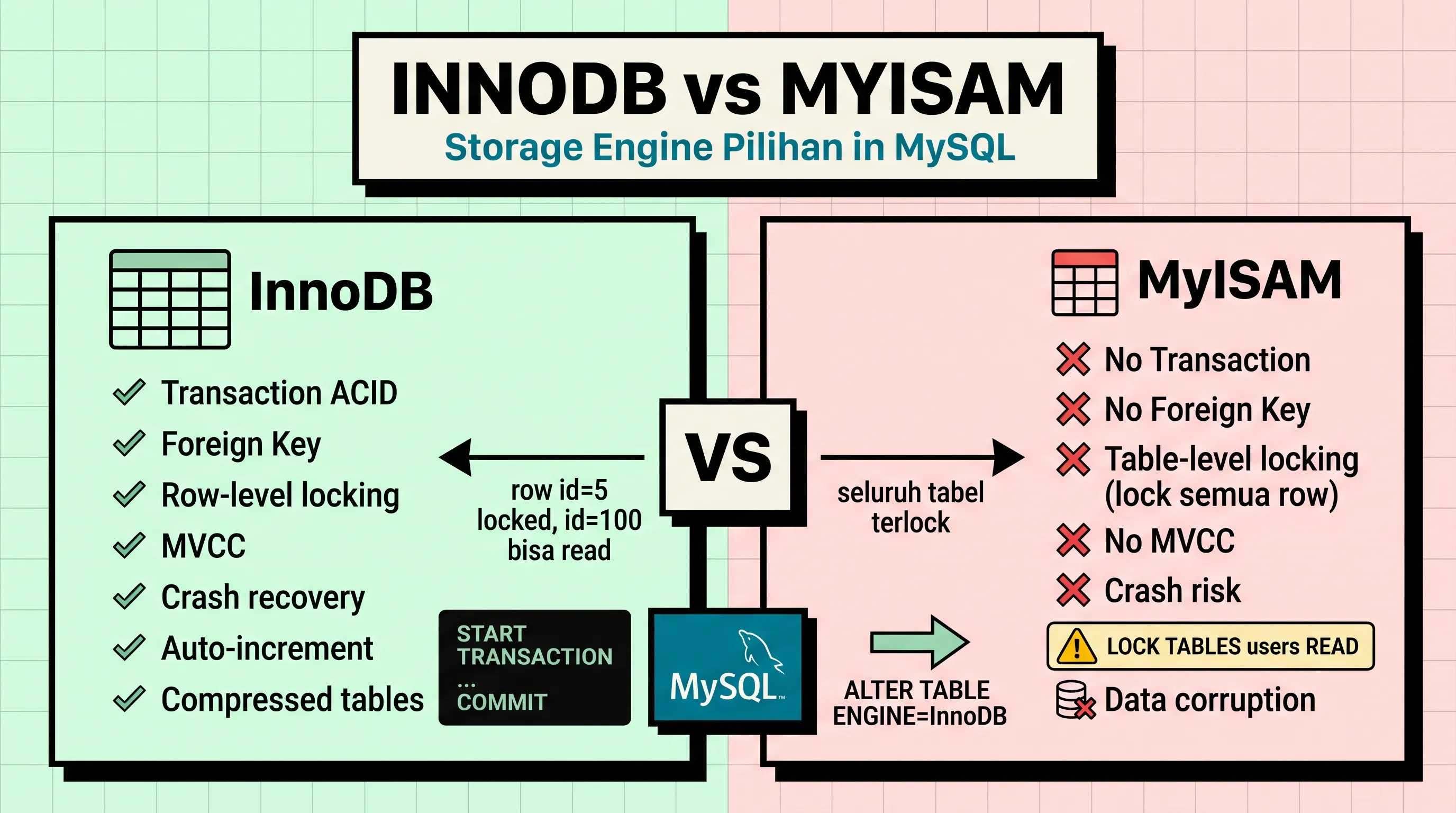 Perbedaan MyISAM dan InnoDB MySQL