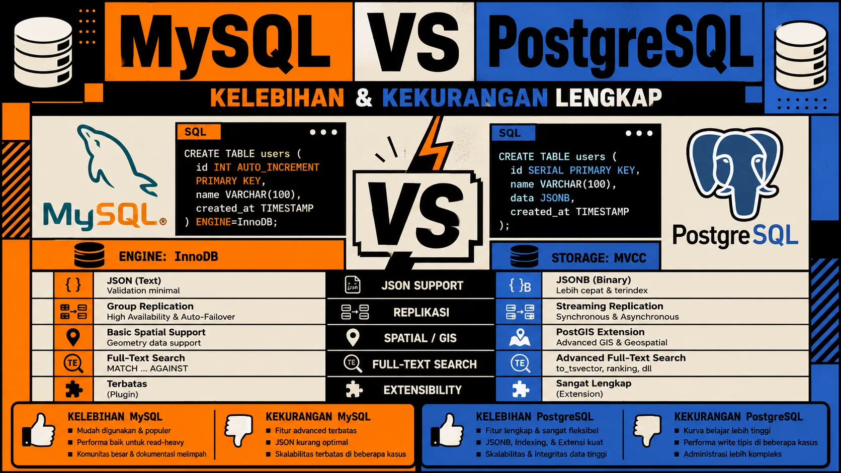 Perbedaan MySQL dan PostgreSQL: Kelebihan dan Kekurangan