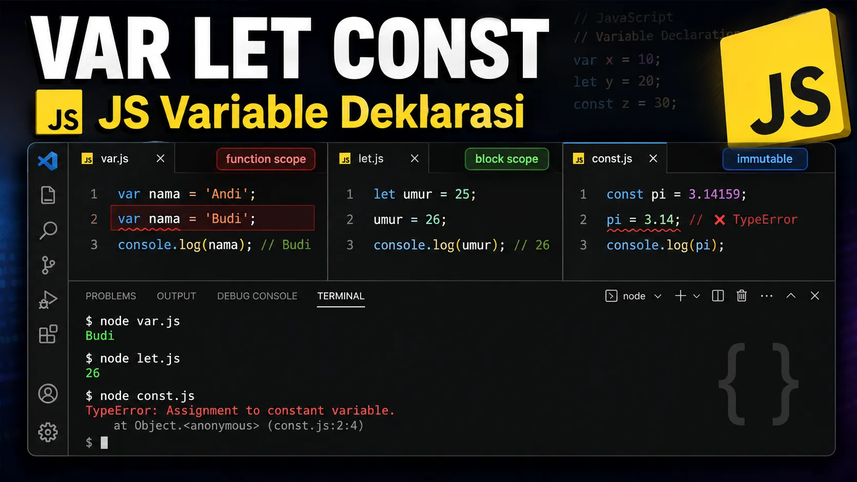 Perbedaan Var Let Const Javascript
